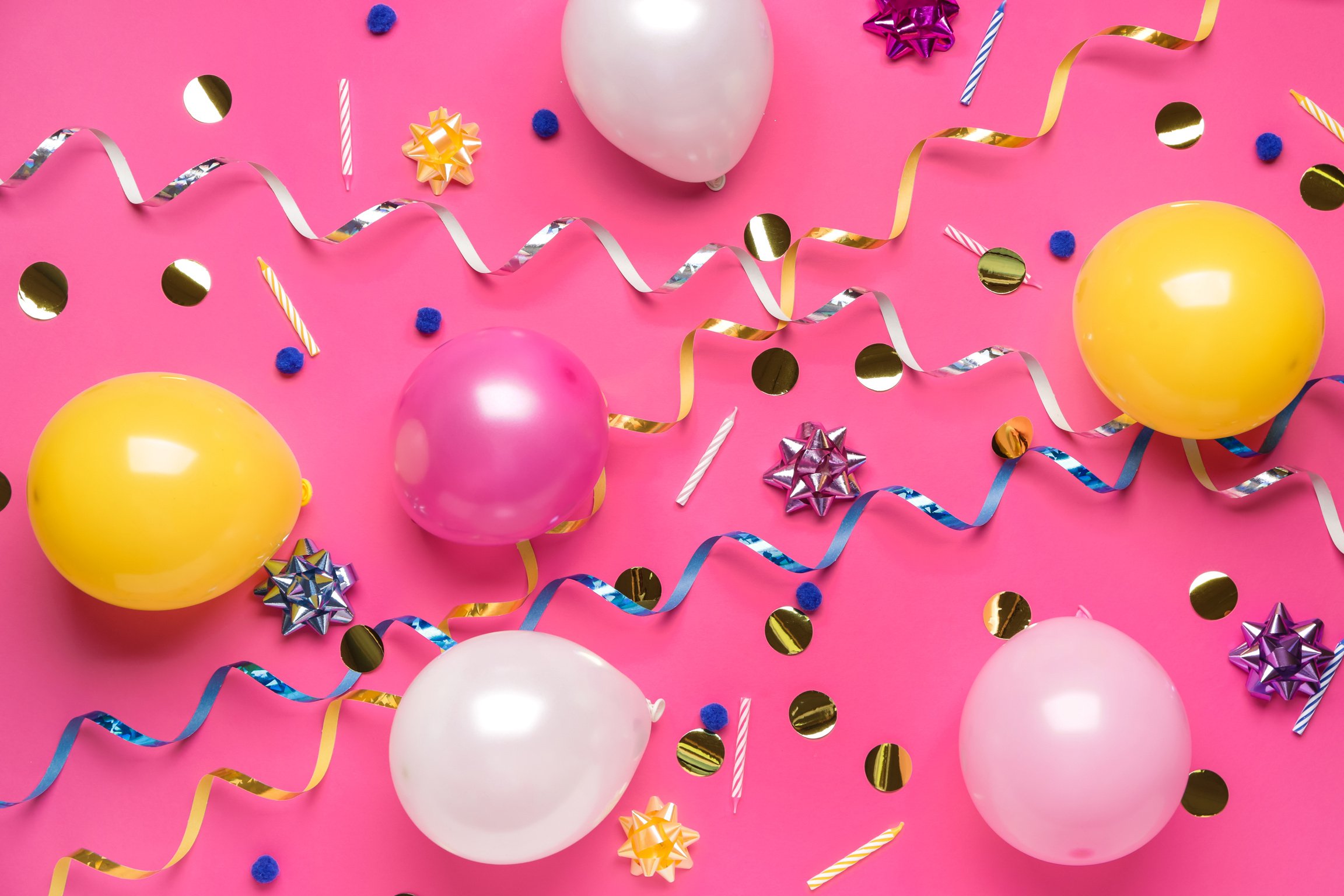 Birthday Items on Pink Background